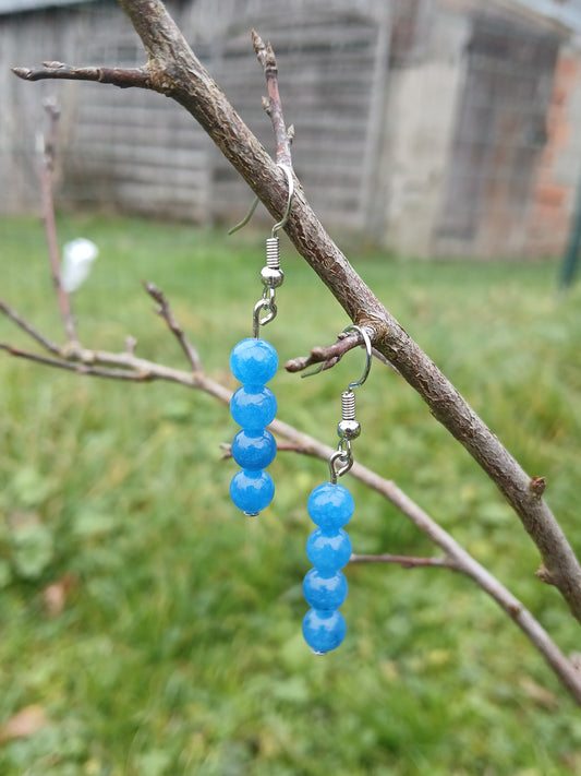 Boucles d’oreilles pendantes en apatite bleue naturelle BySHELLDA, 4 perles montées sur crochets en acier inoxydable 304.