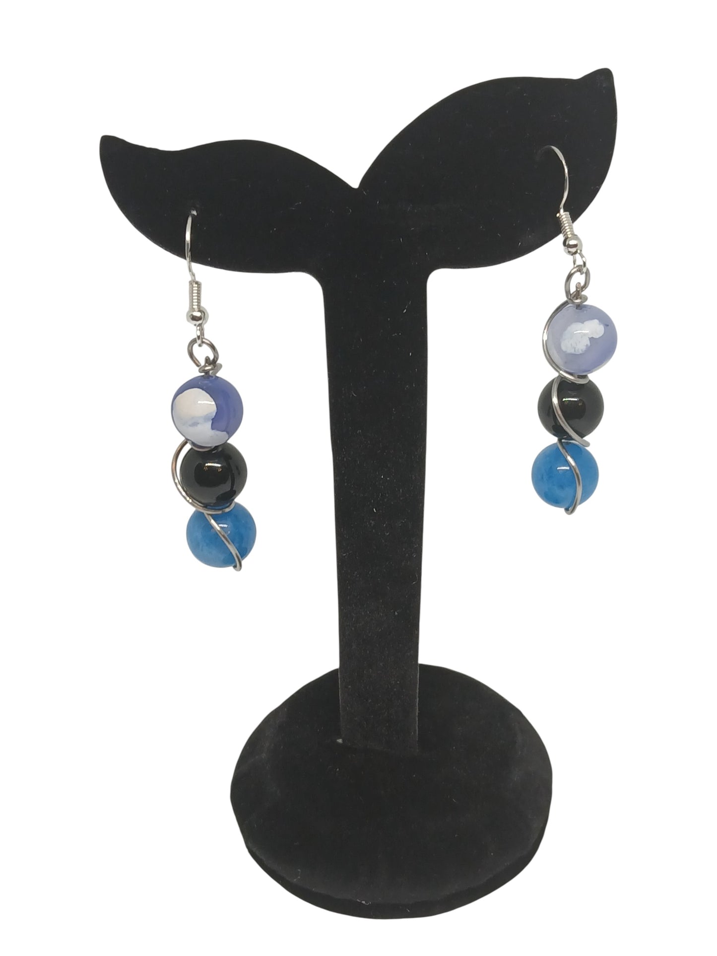 Détail 3 pierres naturelles 10mm agate noire agate de feu apatite