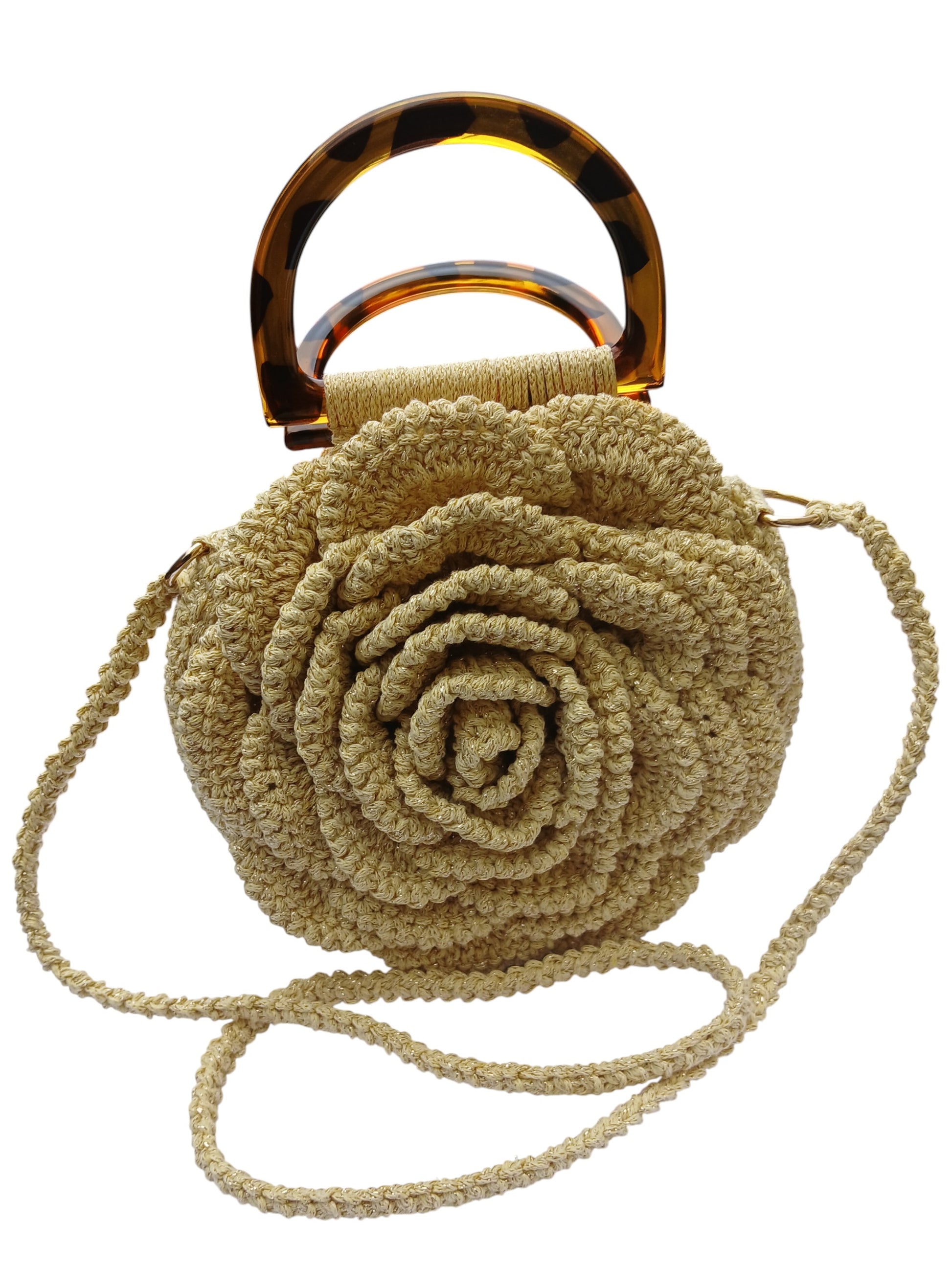 Sac de soirée crochet moutarde avec reflets lurex - vue latérale