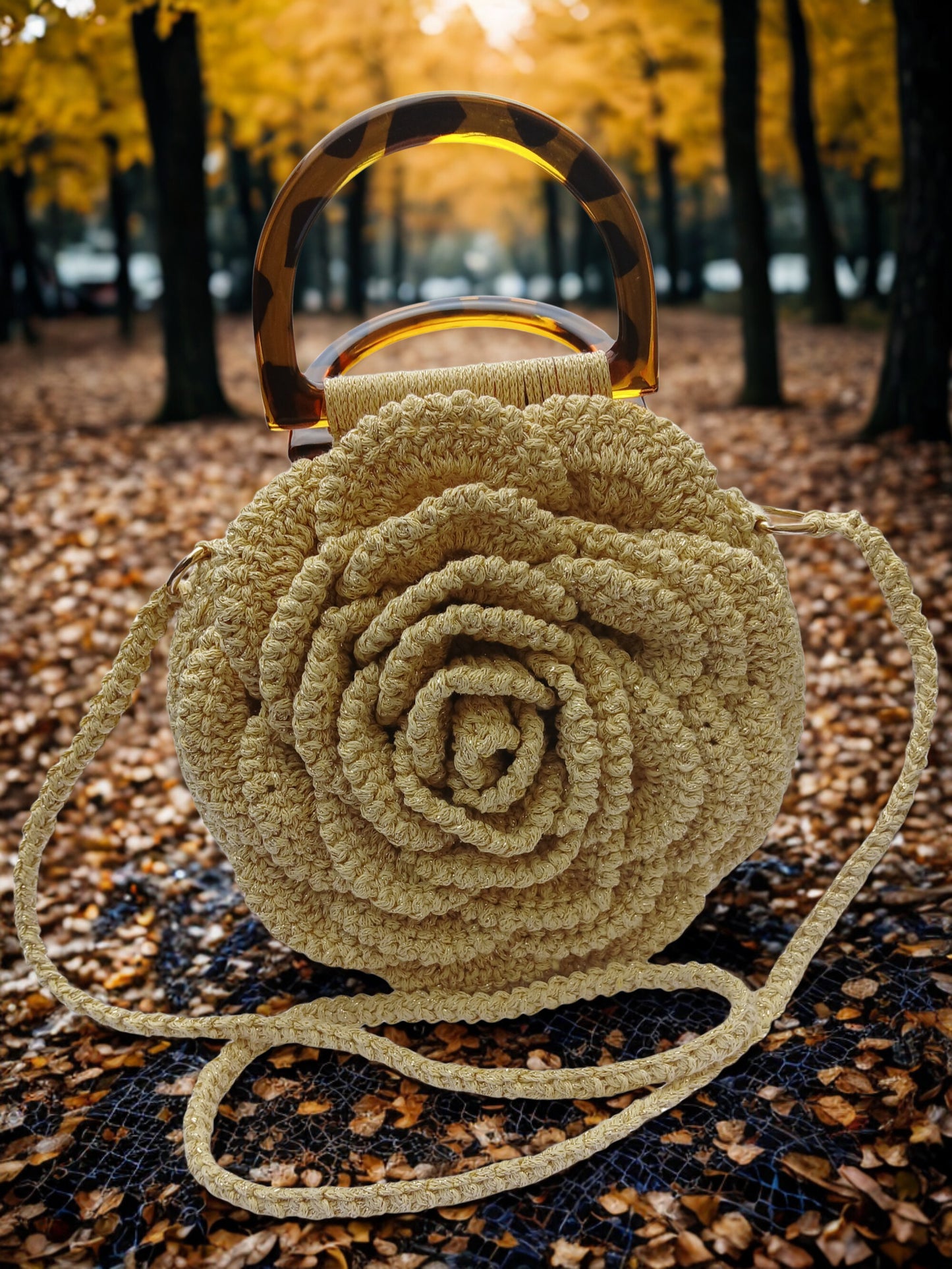 Sac de soirée Rosa Dorada moutarde au crochet fait main - forme florale