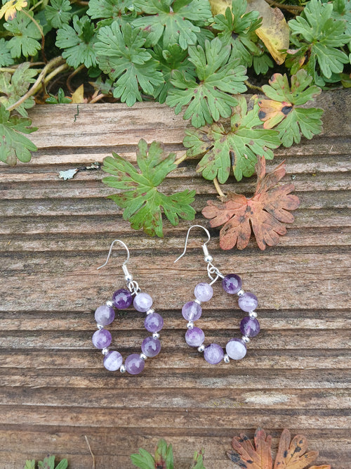 Boucles d’oreilles créoles en améthyste naturelle BySHELLDA, monture argent 925 et acier inoxydable 316L