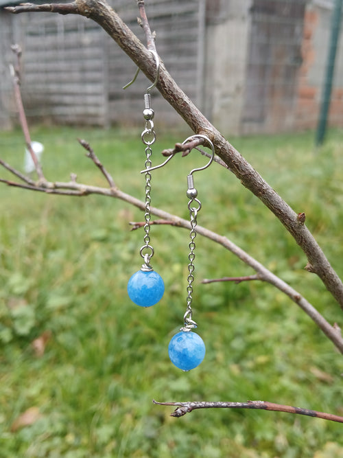 Boucles d’oreilles pendantes chaîne en apatite bleue naturelle BySHELLDA, perles lumineuses sur acier inoxydable 304.
