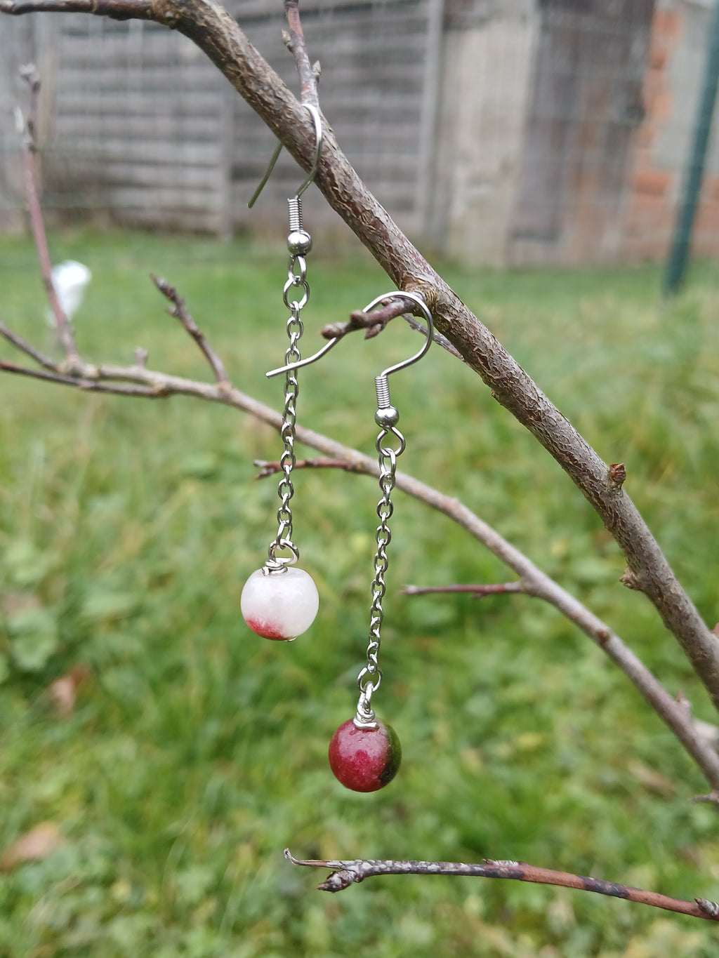 Boucles d'oreilles pendantes tourmaline pastèque.