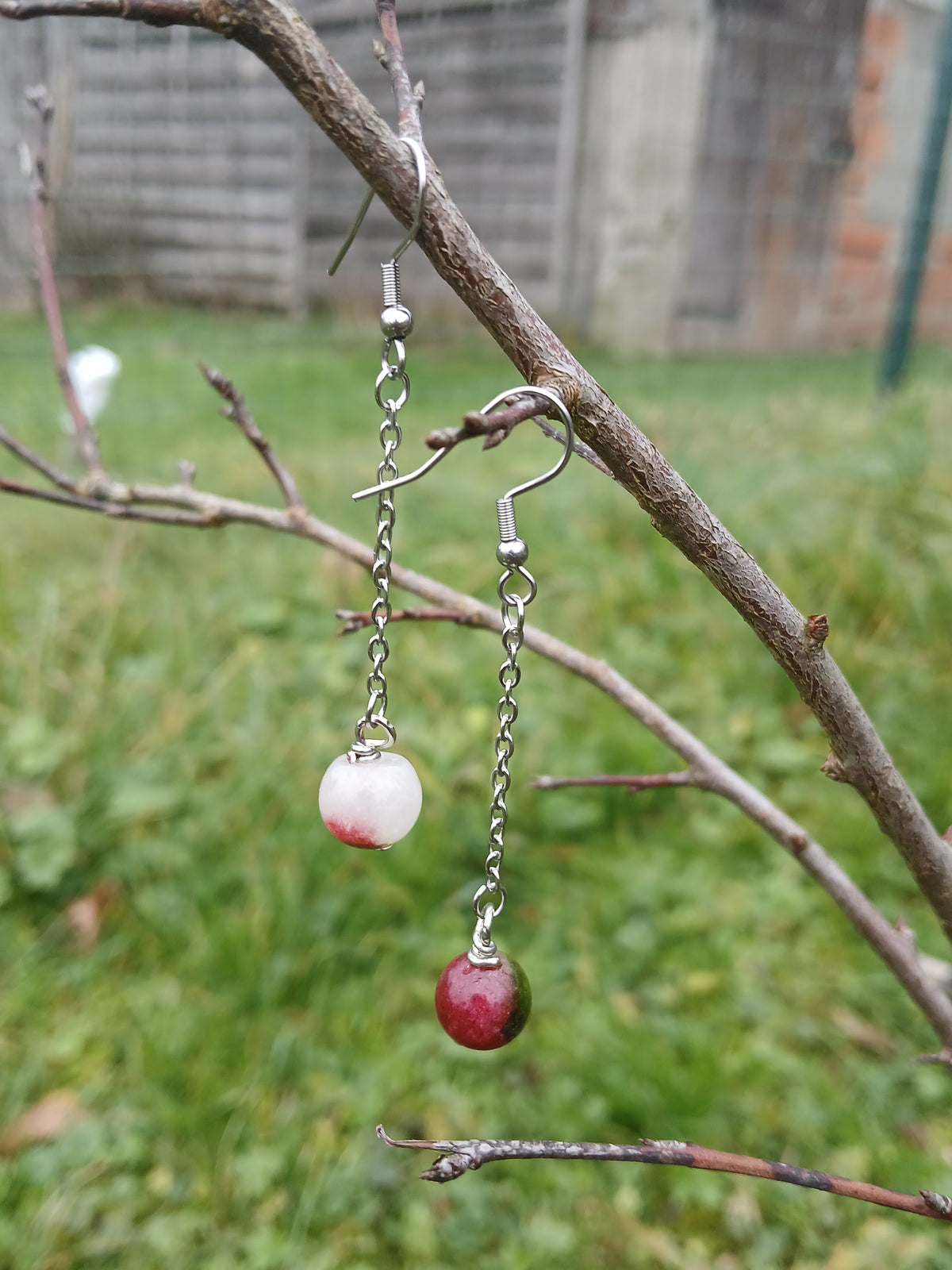 Boucles d'oreilles pendantes tourmaline pastèque.