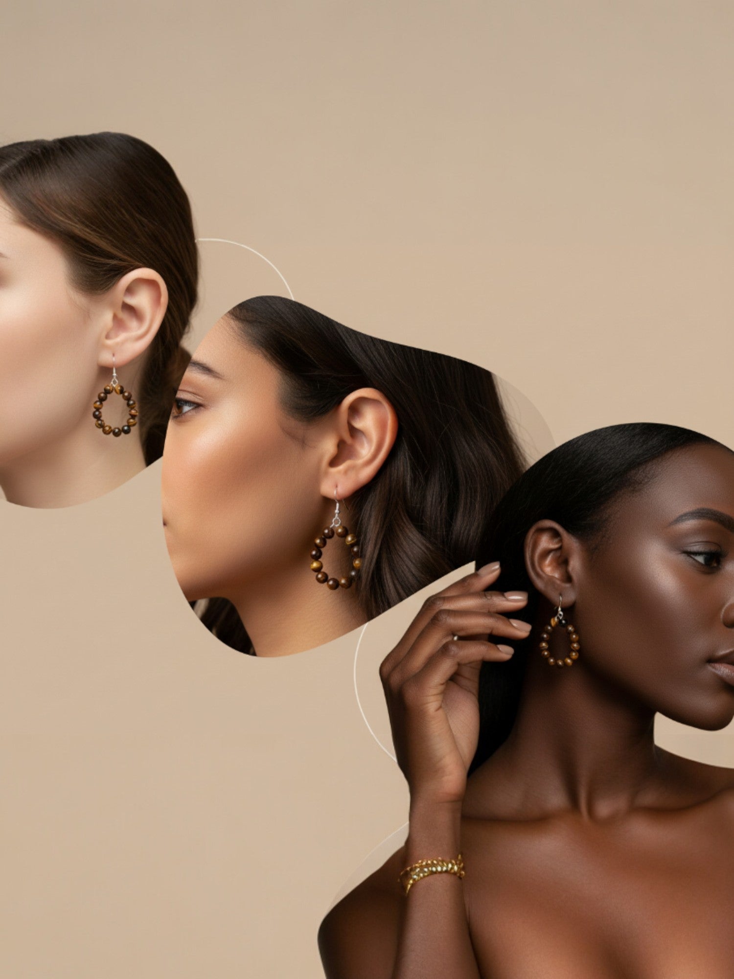 Boucles d'oreilles œil de tigre en pierre naturelle 