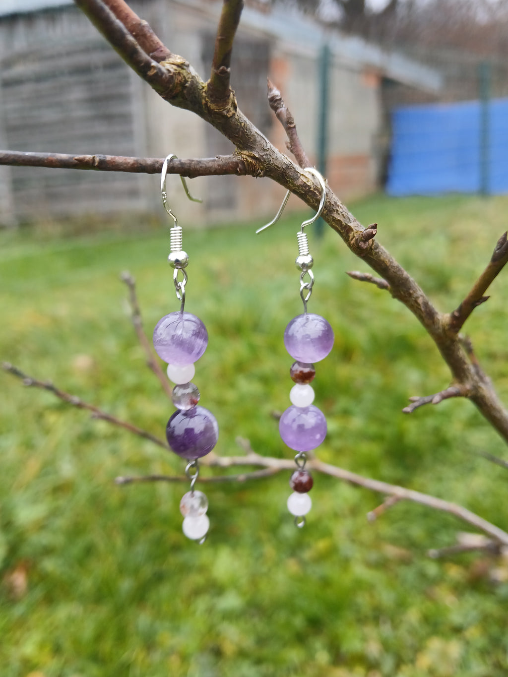 Boucles d'oreilles améthyste Pendantes - Acier Inoxydable 316L - BySHELLDA