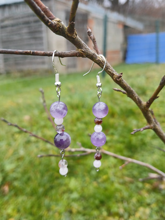 Boucles d'oreilles améthyste Pendantes - Acier Inoxydable 316L - BySHELLDA