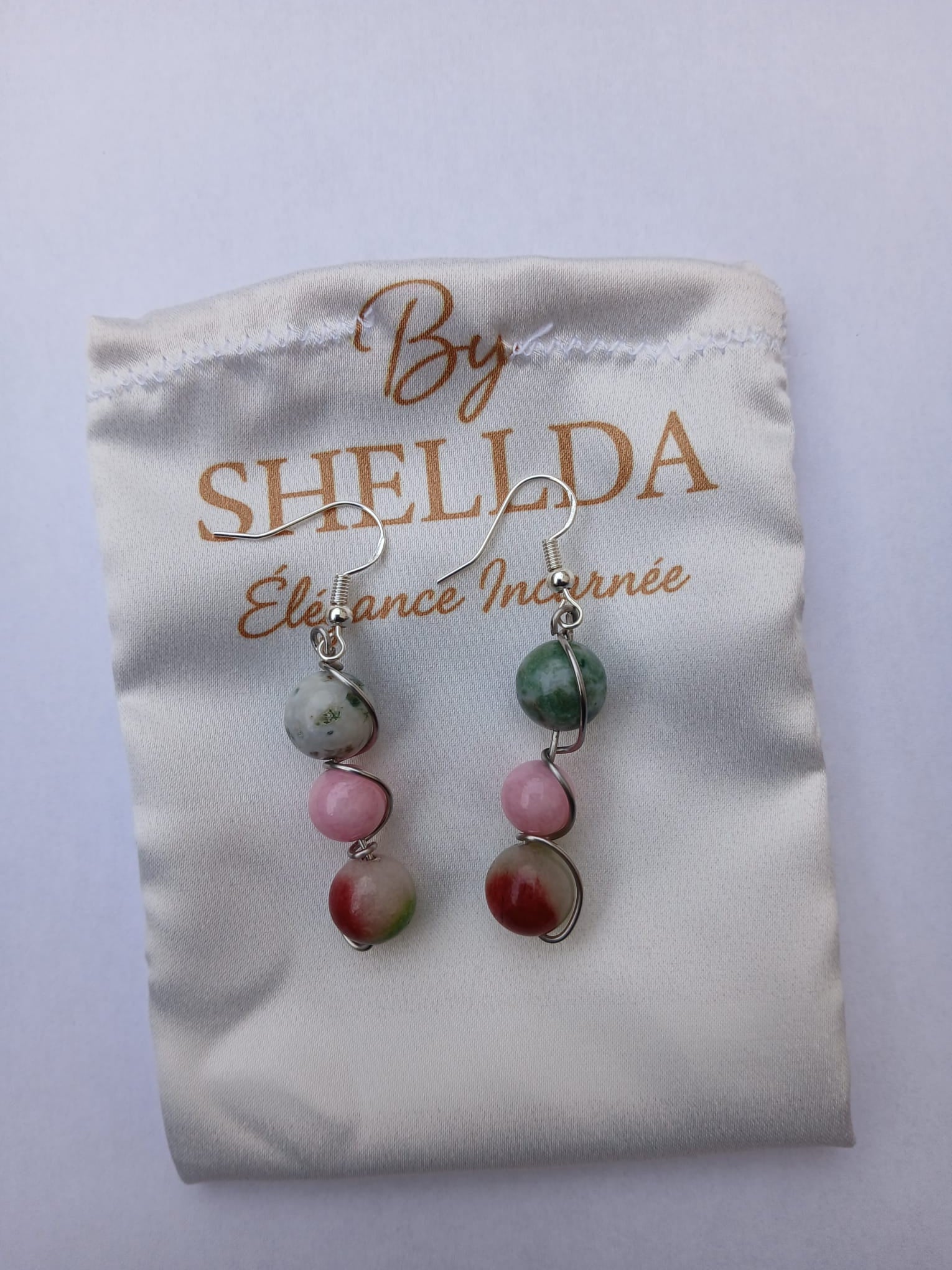 Boucles d'oreilles Équilibre Multicolore 3 pierres naturelles argent 925