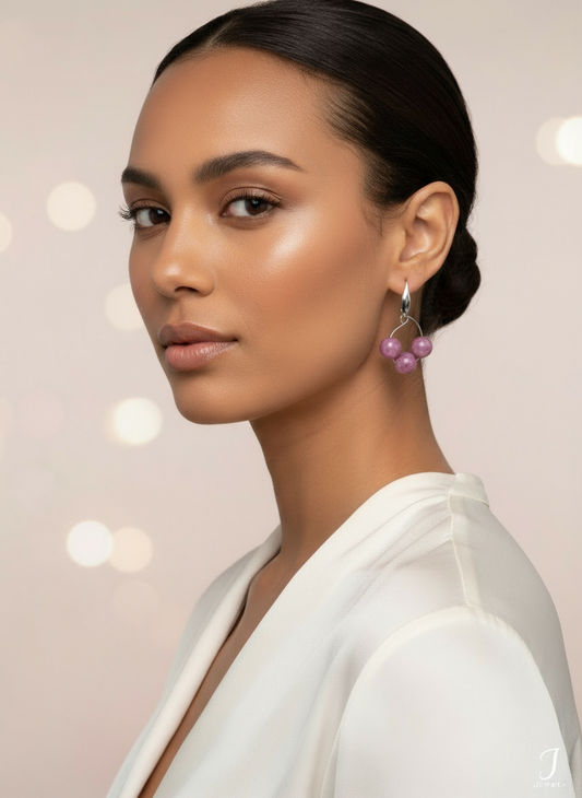 Boucles d'oreilles pendantes kunzite spodumène rose violacé perles 10mm