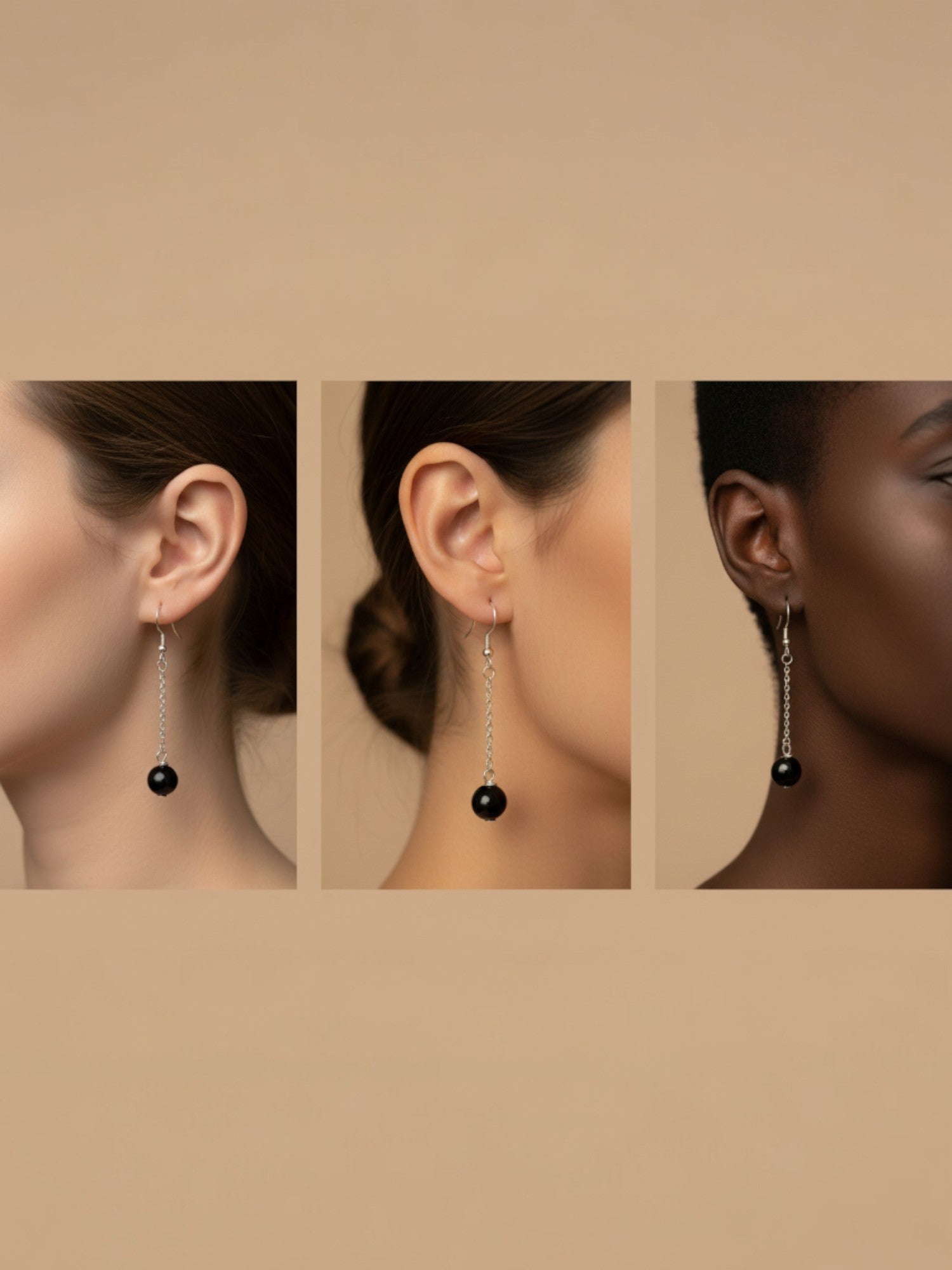 Boucles d’oreilles pendantes en agate noire naturelle BySHELLDA, perles rondes 10 mm sur crochets acier inoxydable 304 hypoallergénique.