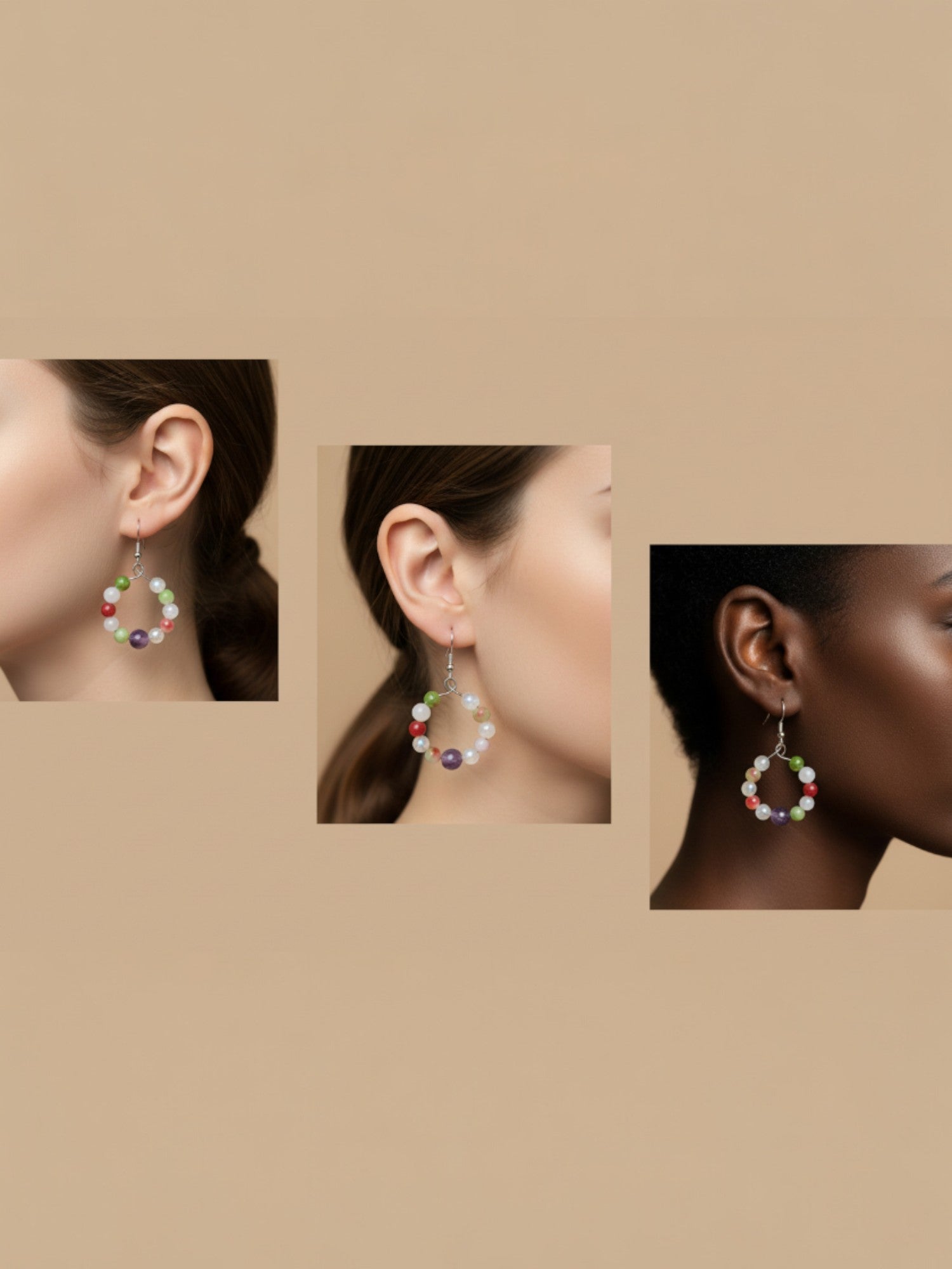 Boucles d’oreilles créoles en améthyste, tourmaline pastèque et pierre de lune BySHELLDA, perles multicolores 