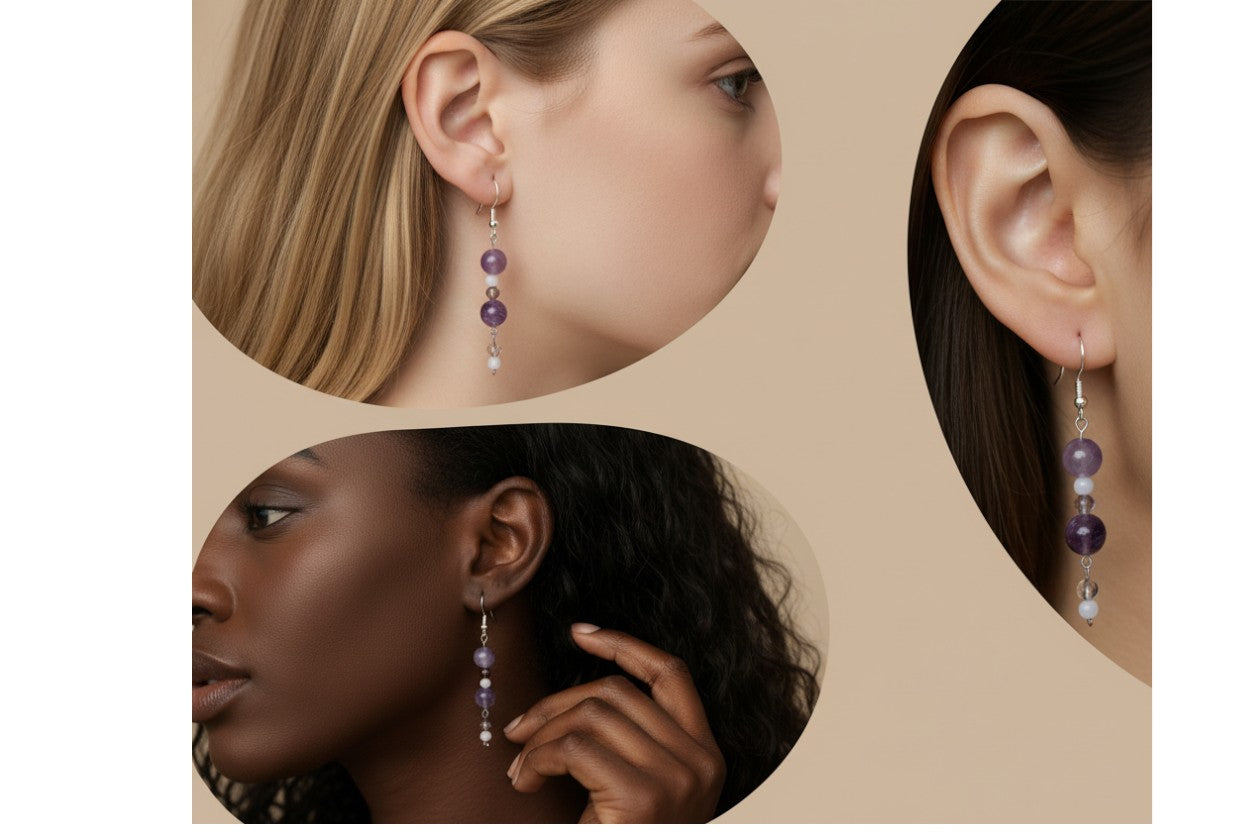 Boucles d'oreilles en pierre naturelle améthyste 