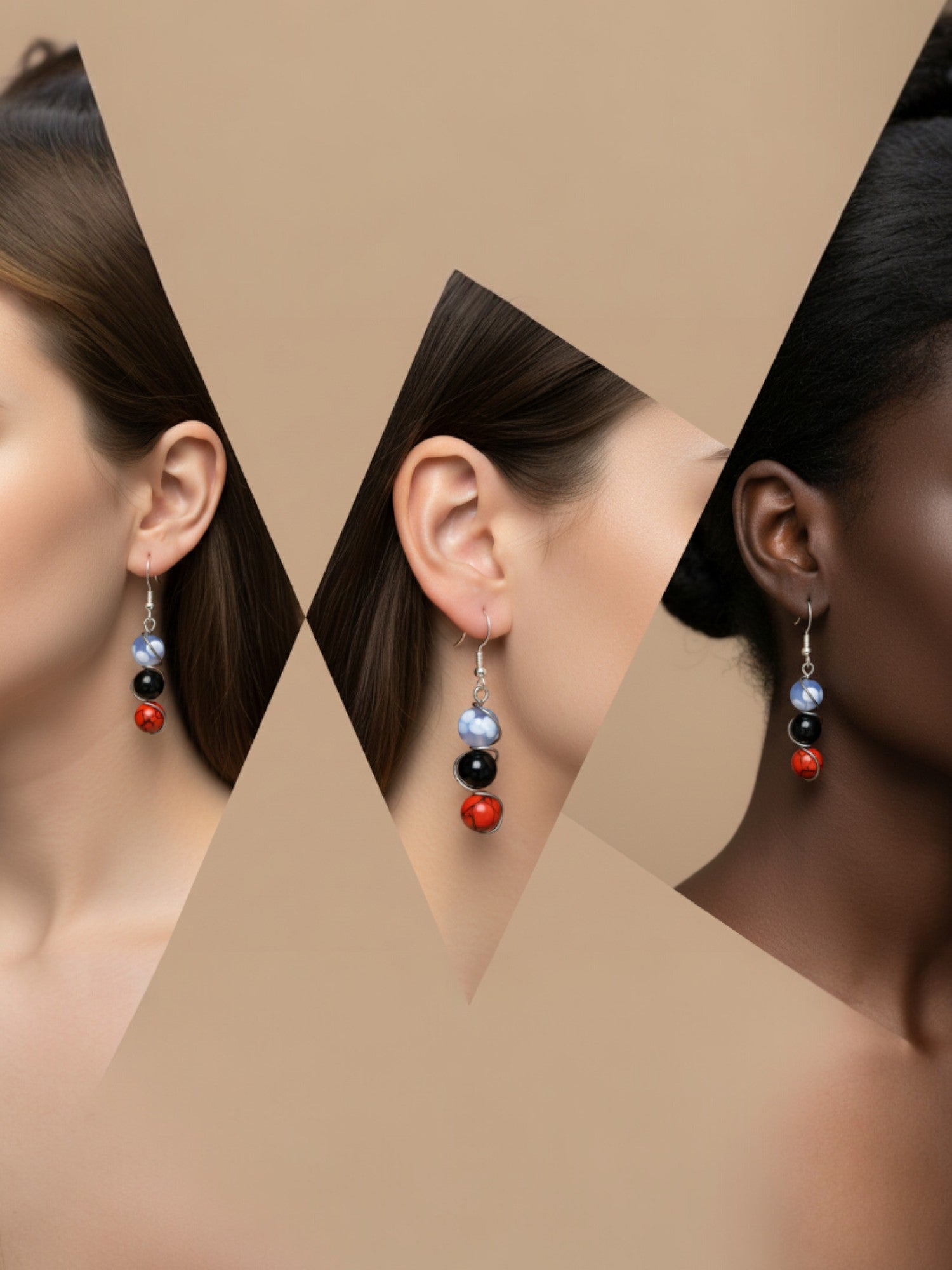 Gros plan sur les pierres Brasier Céleste, montage argent 925 et acier inoxydable 316L.