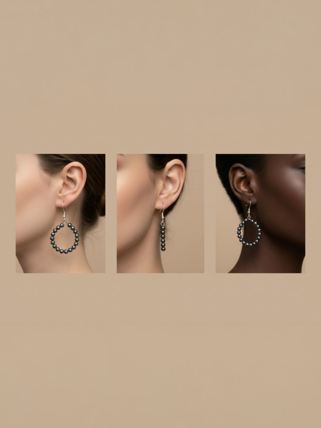 Boucles d’oreilles créoles en hématite naturelle BySHELLDA, perles argentées sur monture acier inoxydable 316L et crochets argent 925