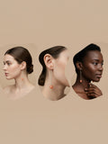 Boucles d'oreilles pendantes jaspe orange portées sur 3 tons de peau différents, vue profil composition organique, bijoux artisanaux BySHELLDA