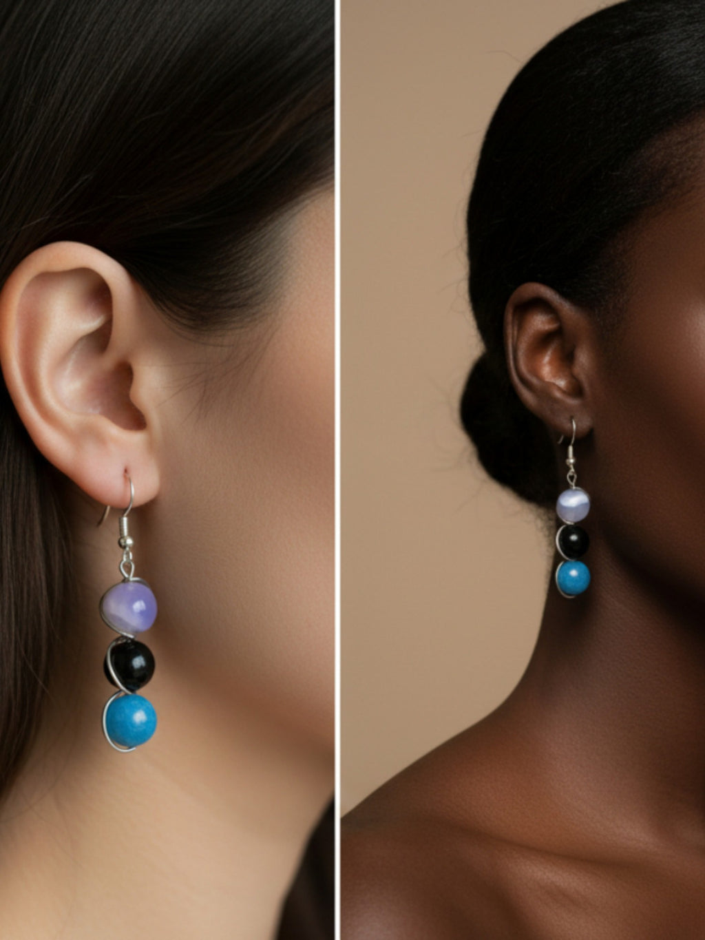 Pierre agate noir, pierre apatite bleu, blanc