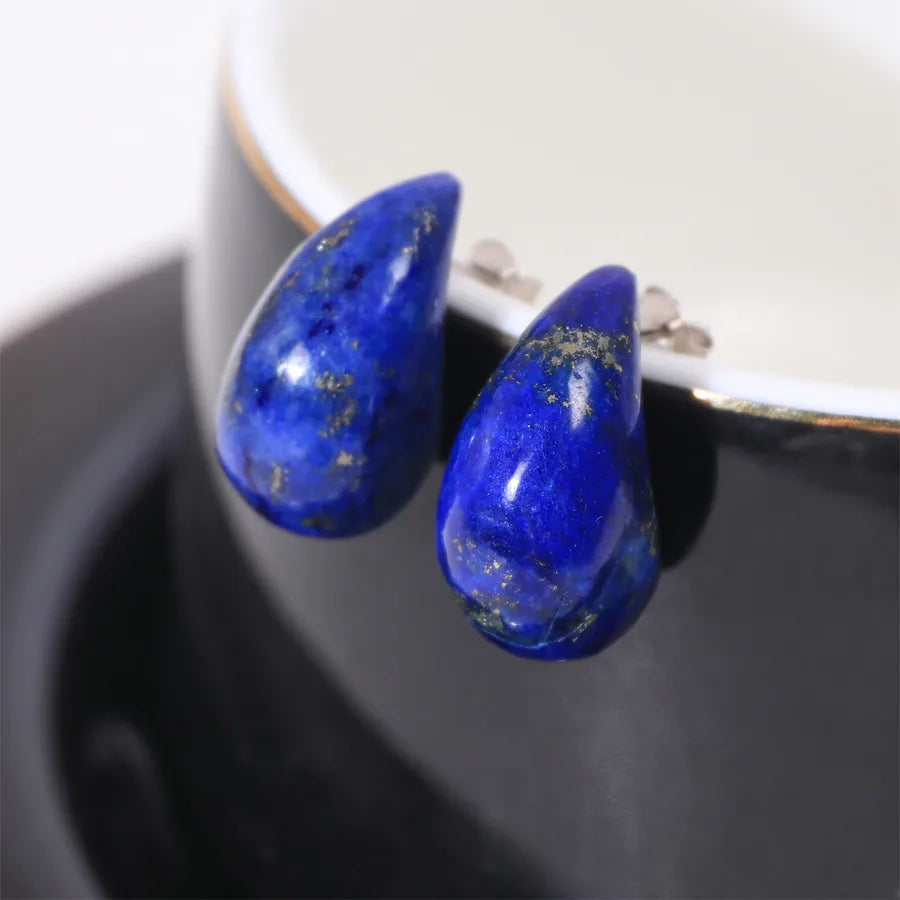 Boucles d'oreilles puces goutte argent 925, aventurine verte, turquoise, quartz rose et lapis-lazuli – vue 9 – BySHELLDA