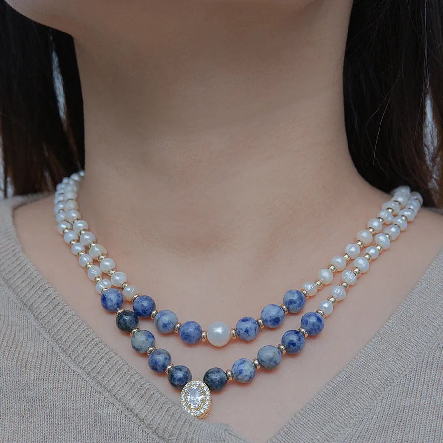Collier fantaisie lapis-lazuli double rang – vue produit 1 – BySHELLDA