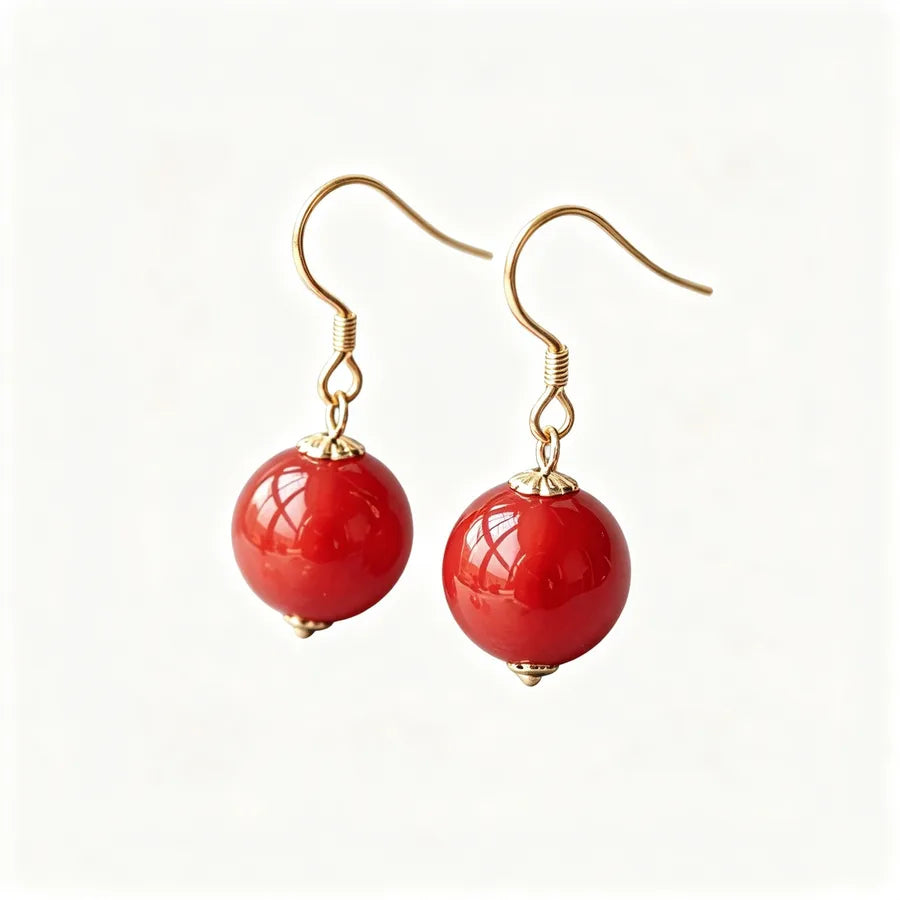 Boucles d'oreilles pendantes perle agate rouge 10 mm, crochets argent 925 – vue 5 – BySHELLDA