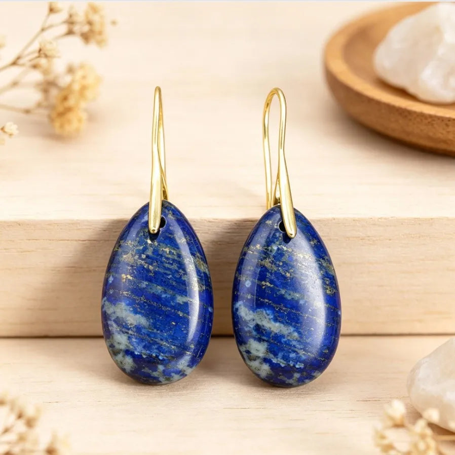 Boucles d’oreilles fantaisie lapis-lazuli – vue produit 1 – BySHELLDA