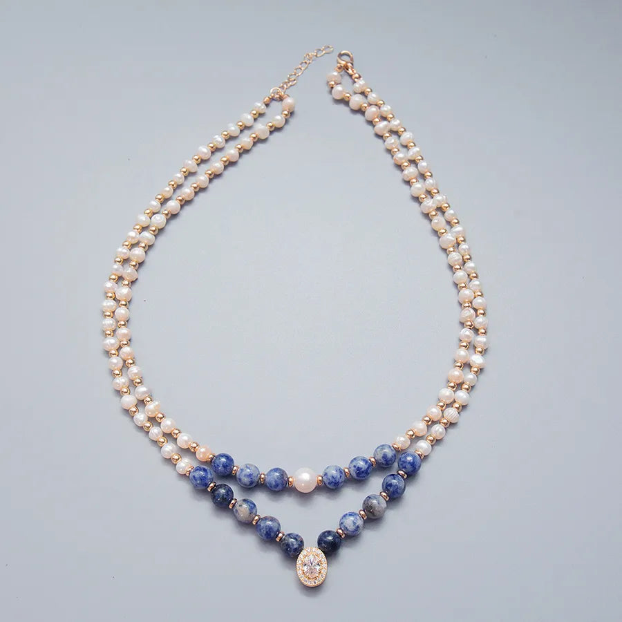 Collier fantaisie lapis-lazuli double rang – vue produit 5 – BySHELLDA
