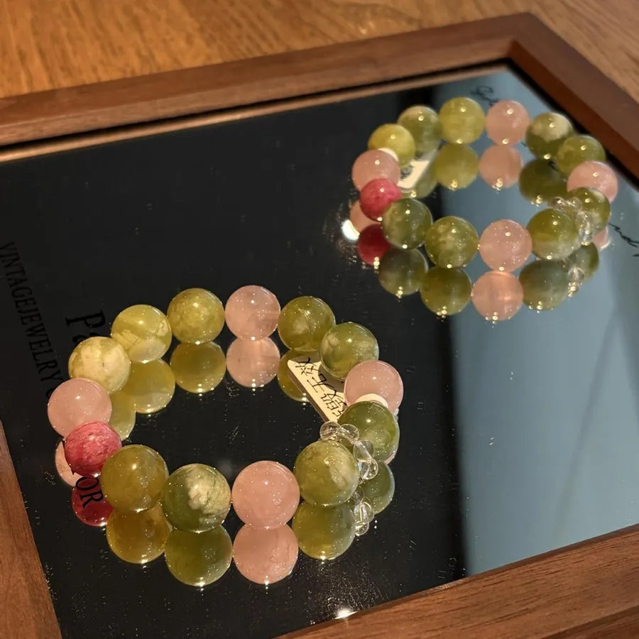 Bracelet unisexe perles 14 mm blanc, rose et bleu clair – vue 2 – BySHELLDA