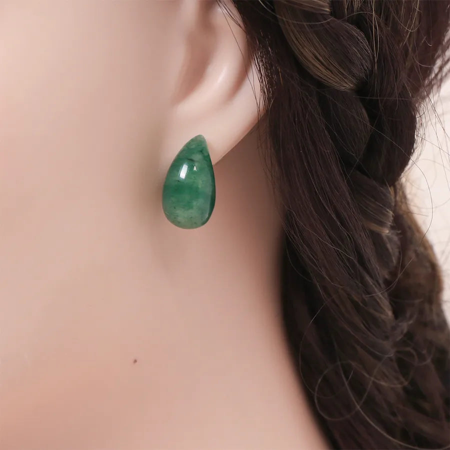 Boucles d'oreilles puces goutte argent 925, aventurine verte, turquoise, quartz rose et lapis-lazuli – vue 4 – BySHELLDA