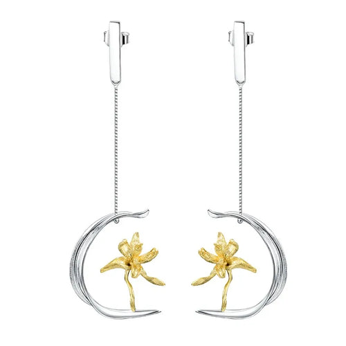 Boucles d'oreilles pendantes fleur de lys argent 925 – vue 5 – BySHELLDA