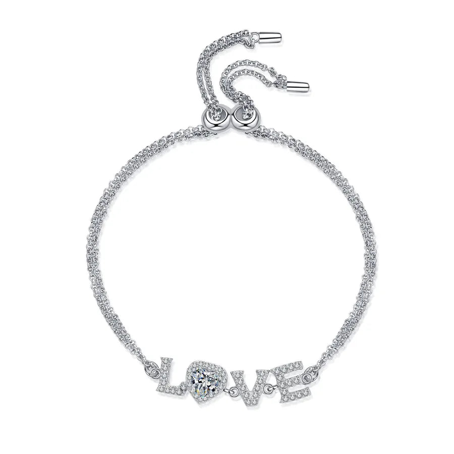 Bracelet Love en argent 925 – moissanite ou zircon – vue produit 5 – BySHELLDA