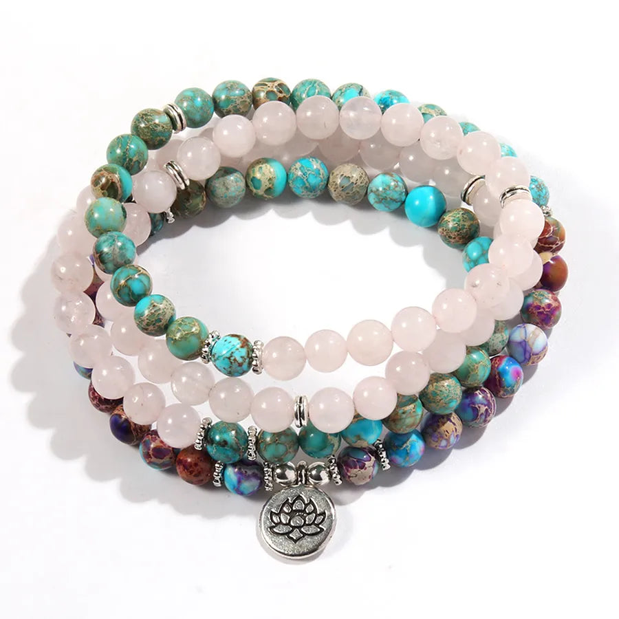 Mala 108 perles multicolores avec pendentif lotus, OM, Bouddha ou croix – vue 5 – BySHELLDA