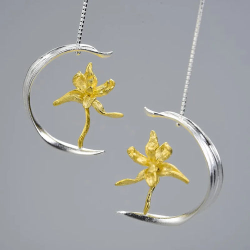 Boucles d'oreilles pendantes fleur de lys argent 925 – vue 2 – BySHELLDA