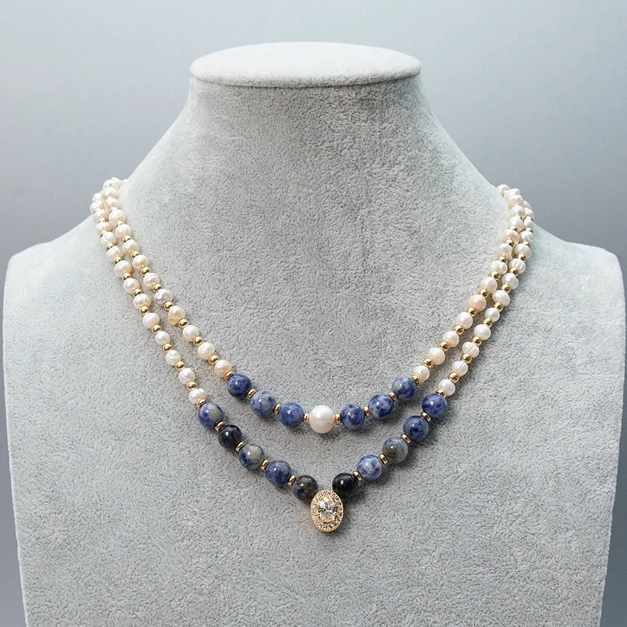 Collier fantaisie lapis-lazuli double rang – vue produit 2 – BySHELLDA