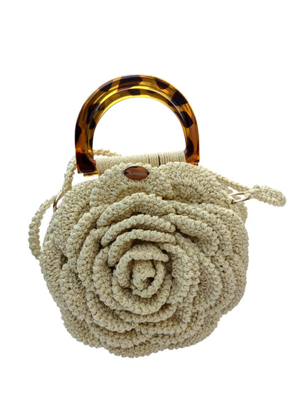 Sac de soirée crochet moutarde avec reflets lurex - vue latérale