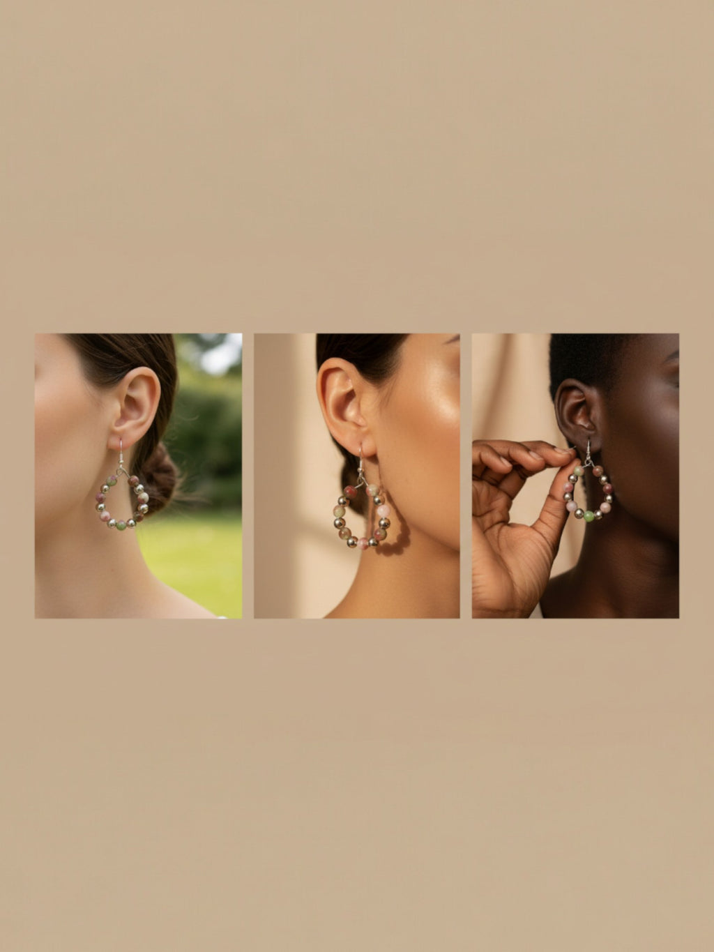 Boucles d’oreilles créoles en tourmaline pastèque naturelle BySHELLDA, perles rose et vert sur monture acier inoxydable 316L 