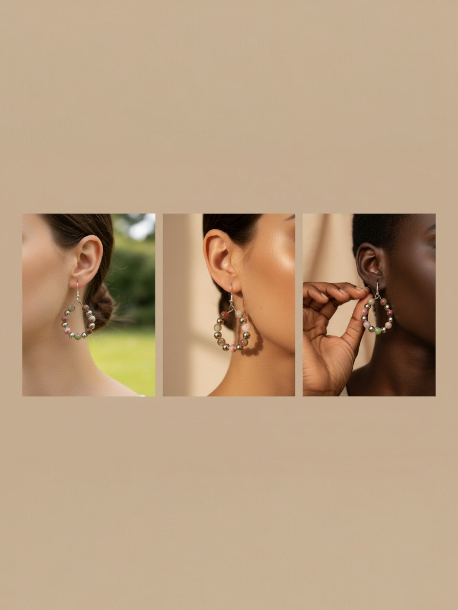 Boucles d’oreilles créoles en tourmaline pastèque naturelle BySHELLDA, perles rose et vert sur monture acier inoxydable 316L 