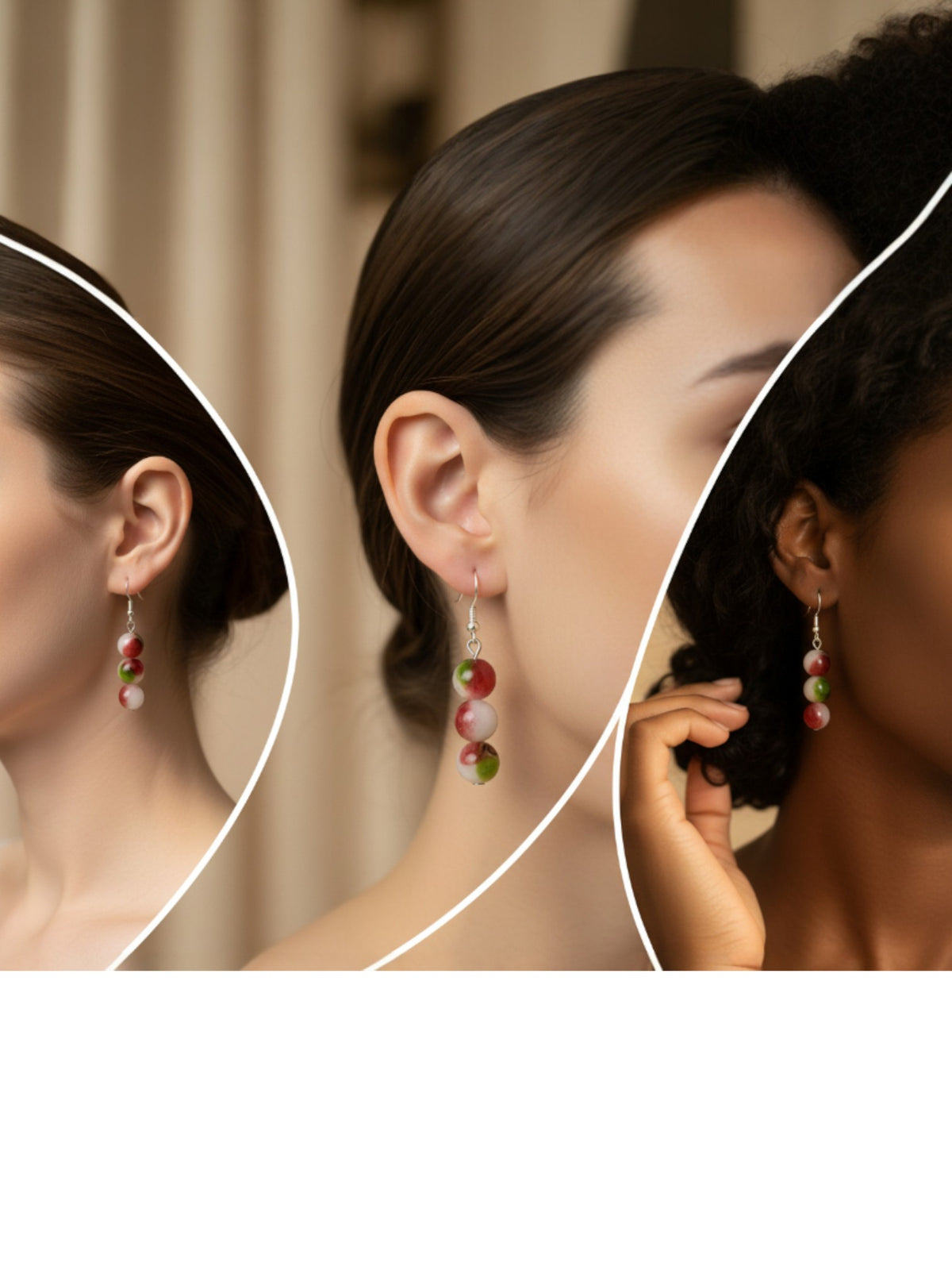 Boucles d’oreilles pendantes Tourmaline Pastèque BySHELLDA avec 6 pierres naturelles rondes et monture argent 925.